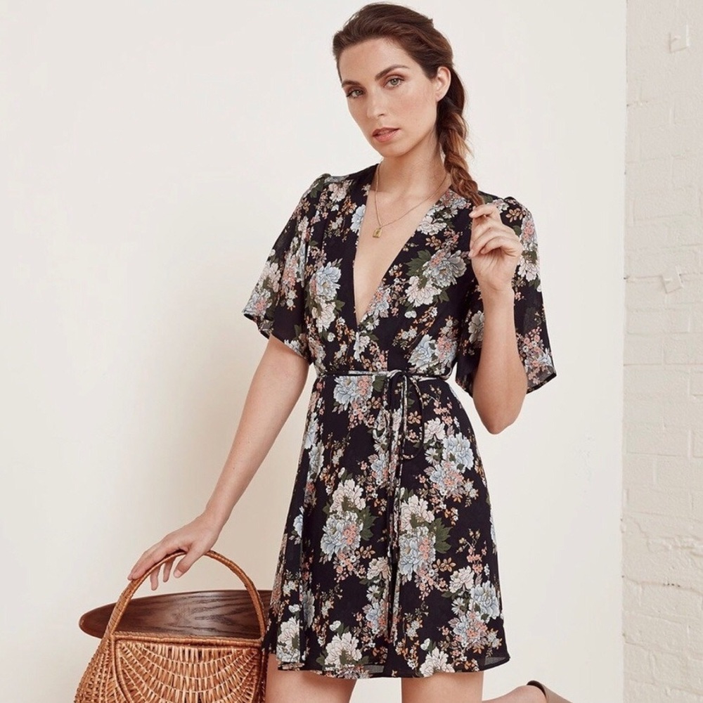 Reformation floral wrap mini dress